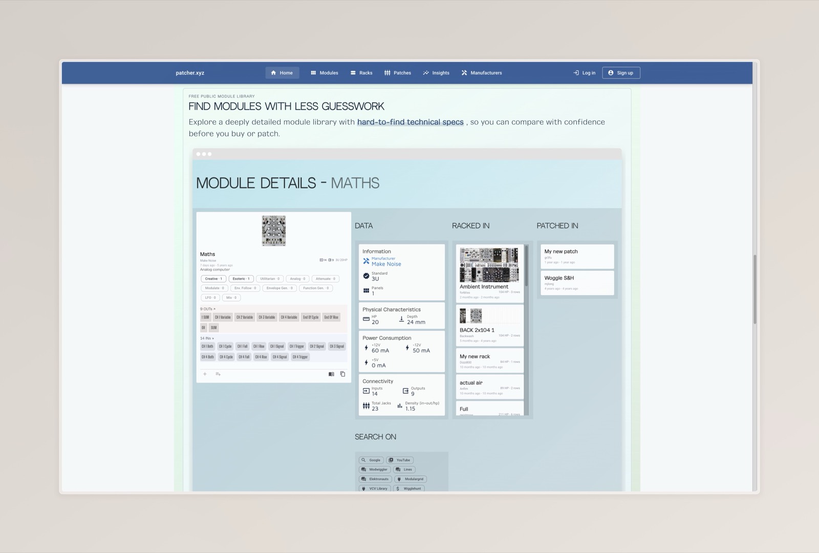 Patcher module detail page from the community database
