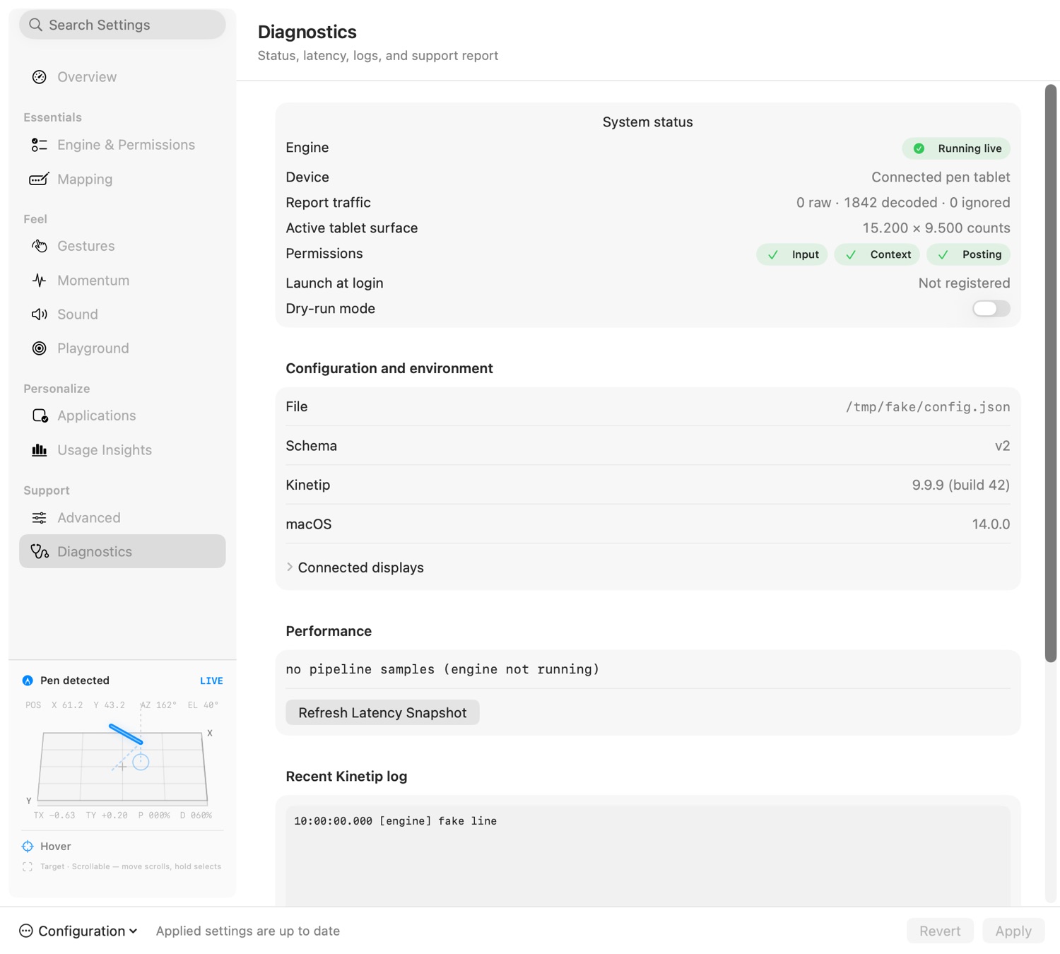 Kinetip diagnostics view