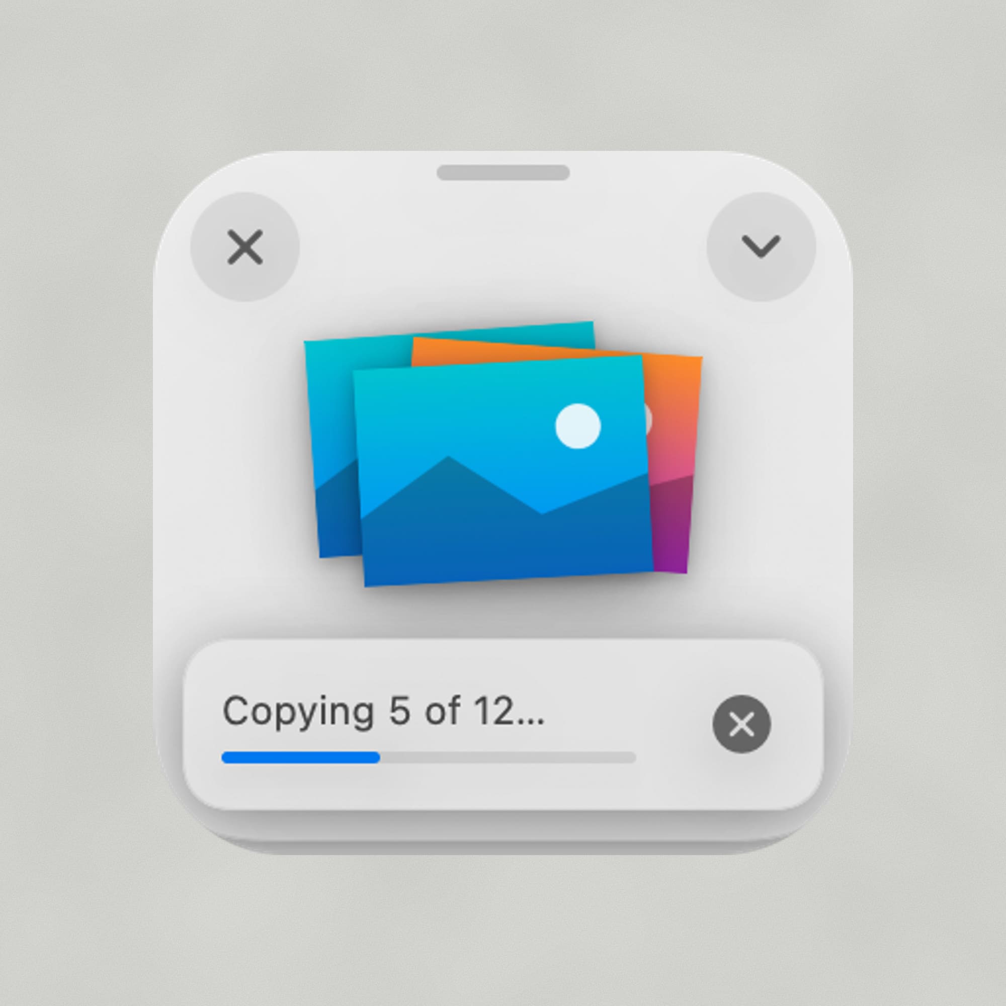Ledge shelf showing a copying progress banner